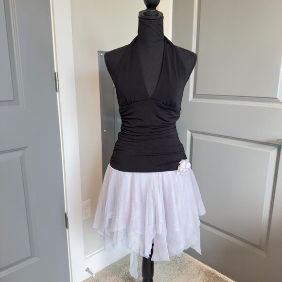 Vintage Ruby Rox Mini Dress \ Y2K Black Halter Neck Mini Dress with White Tulle - Picture 8 of 8